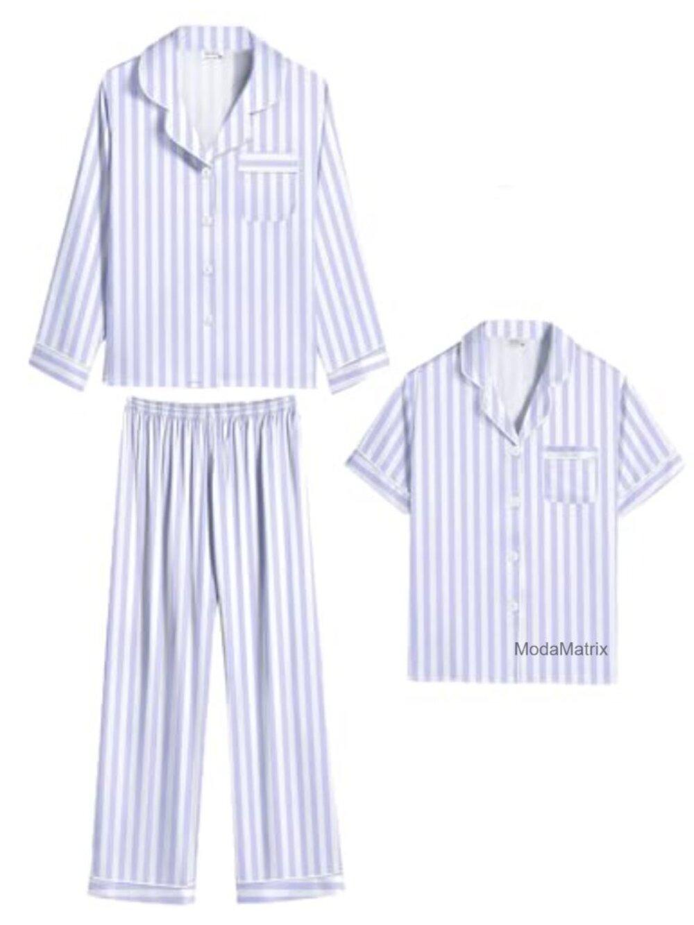 Girls Silk Pajama Set 3pcs Button Down Kids Sleepwear Lounge Short & Long Sleeve